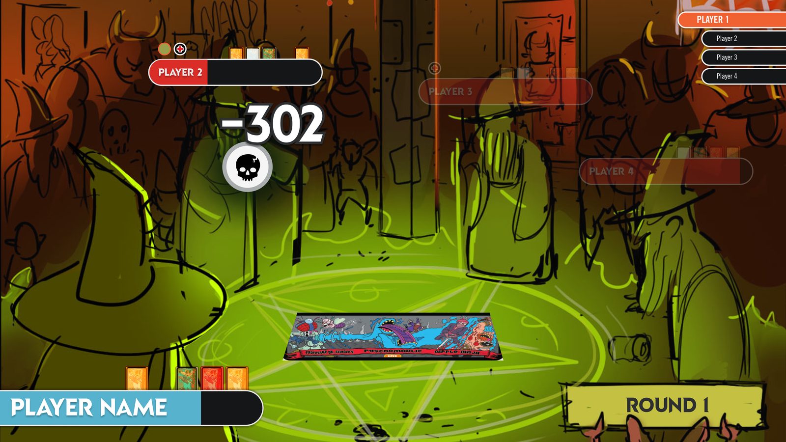 Epic Spell Wars: Magic Fight combat screen prototype — spell circle arena with round and player HUD